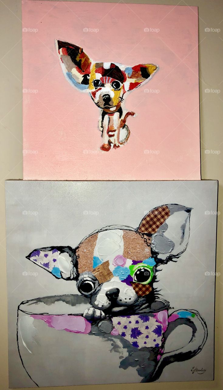 Original Acrylic paintings of my favorite dogs, chihuahuas.  I have 4 teacup chihuahuas and they are my fur babies & the loves of my life.  These were done about 2 years ago.