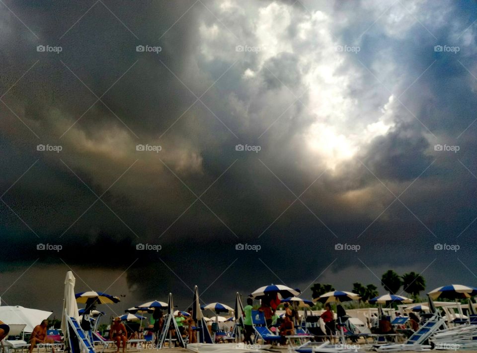 Hurricane approaching the beach in Puglia, Italy
