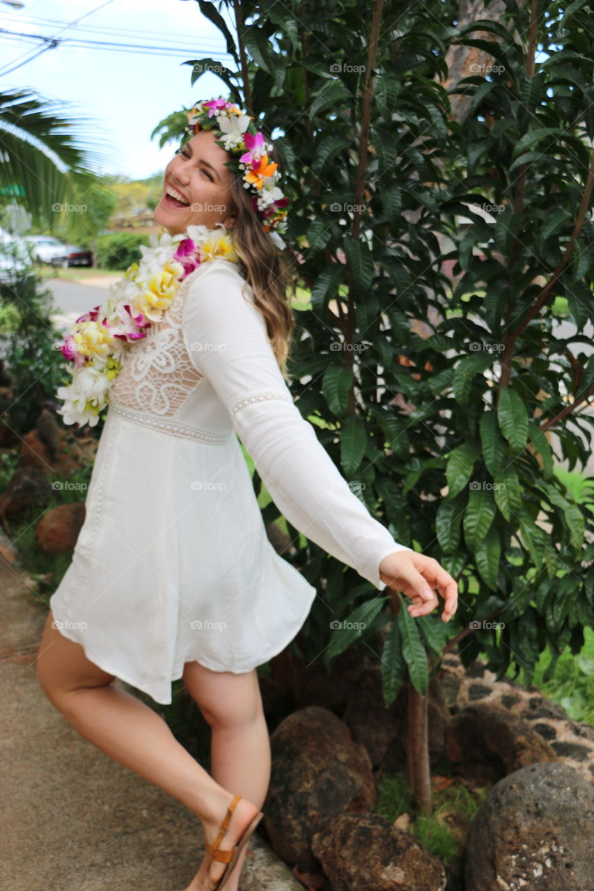 Beautiful girl soaking up the sun in Hawaii