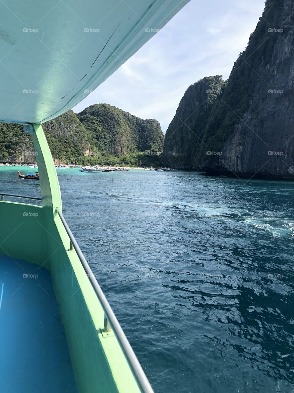 On a booze cruise on our way to Maya Beach in the Phi Phi Islands of Thailand. This is the beach where they shot the movie “The Beach” with Leo DiCaprio!