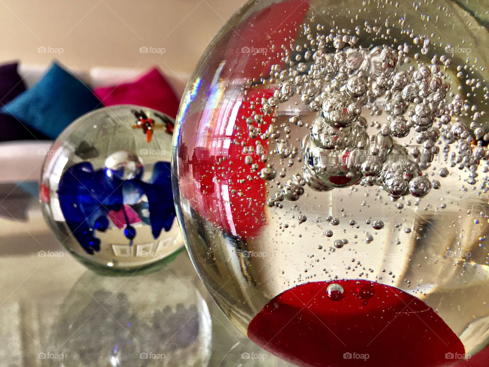 Glass ornaments in the living room.