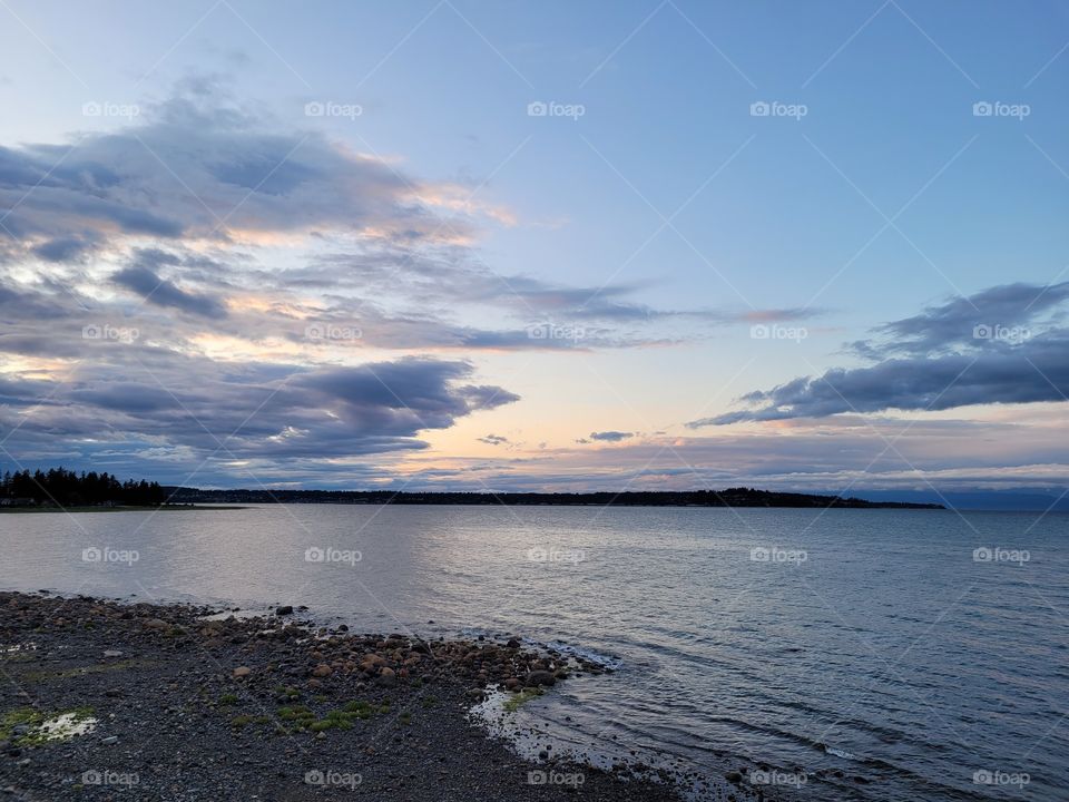 Calm Ocean with Beautiful Shades of Blue Sunset