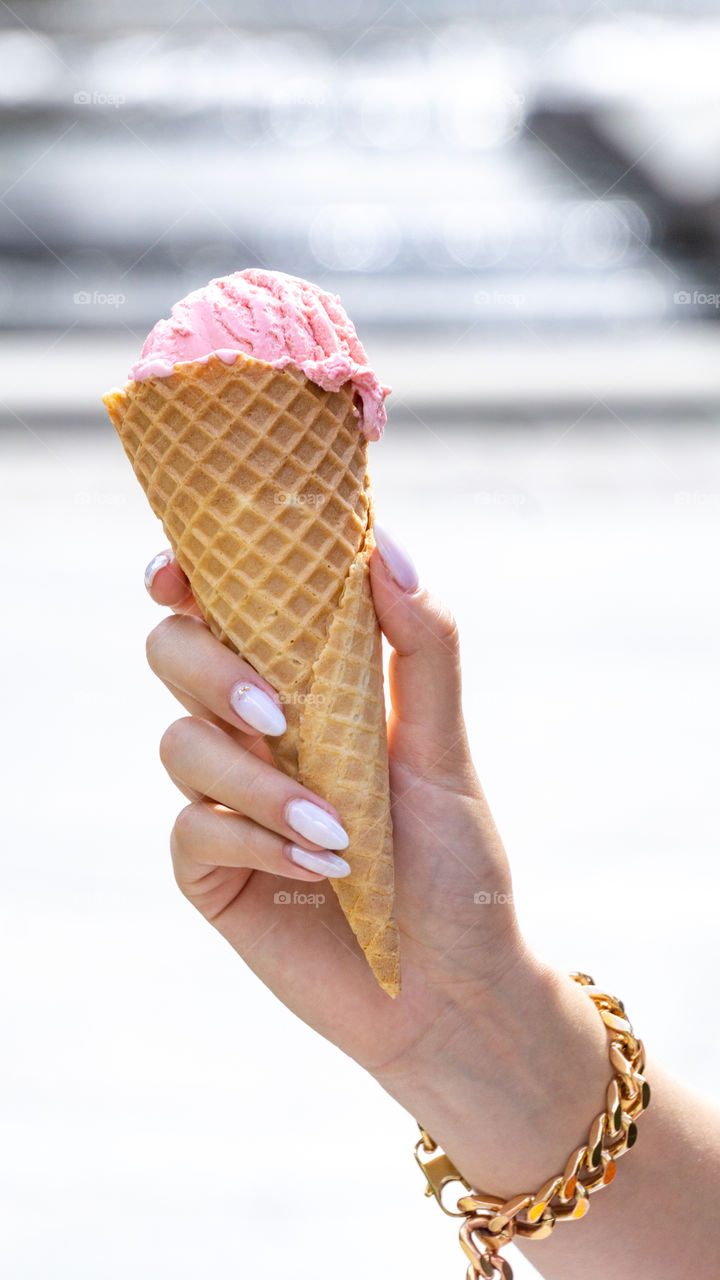 ice cream in a waffle cup