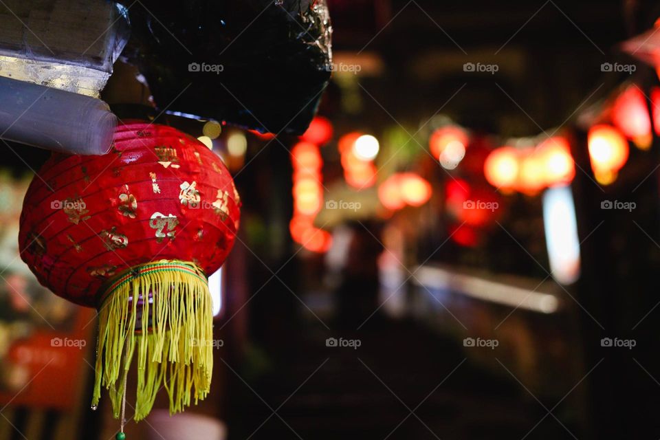 Red lantern close up at night