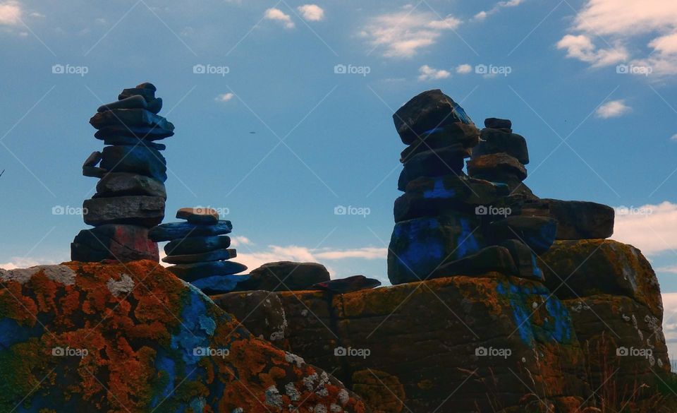 Cairn stones with blue paint