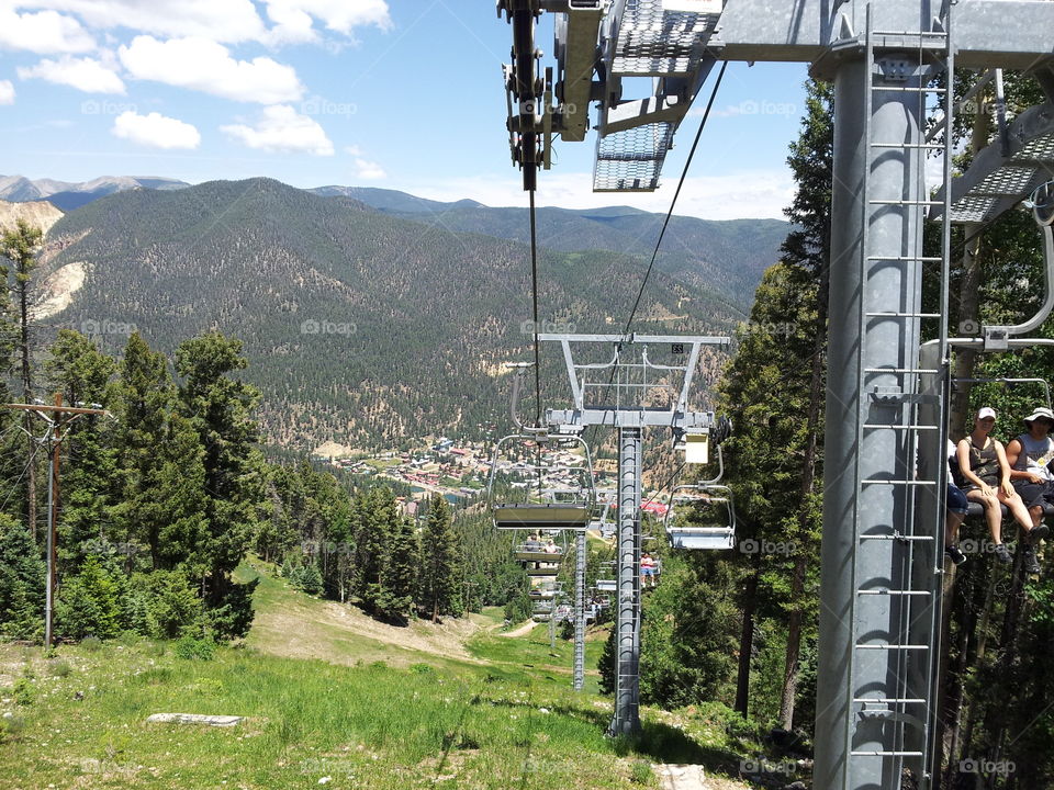 Ski Lift in Summer. The town of Red River, NM in the valley below. 