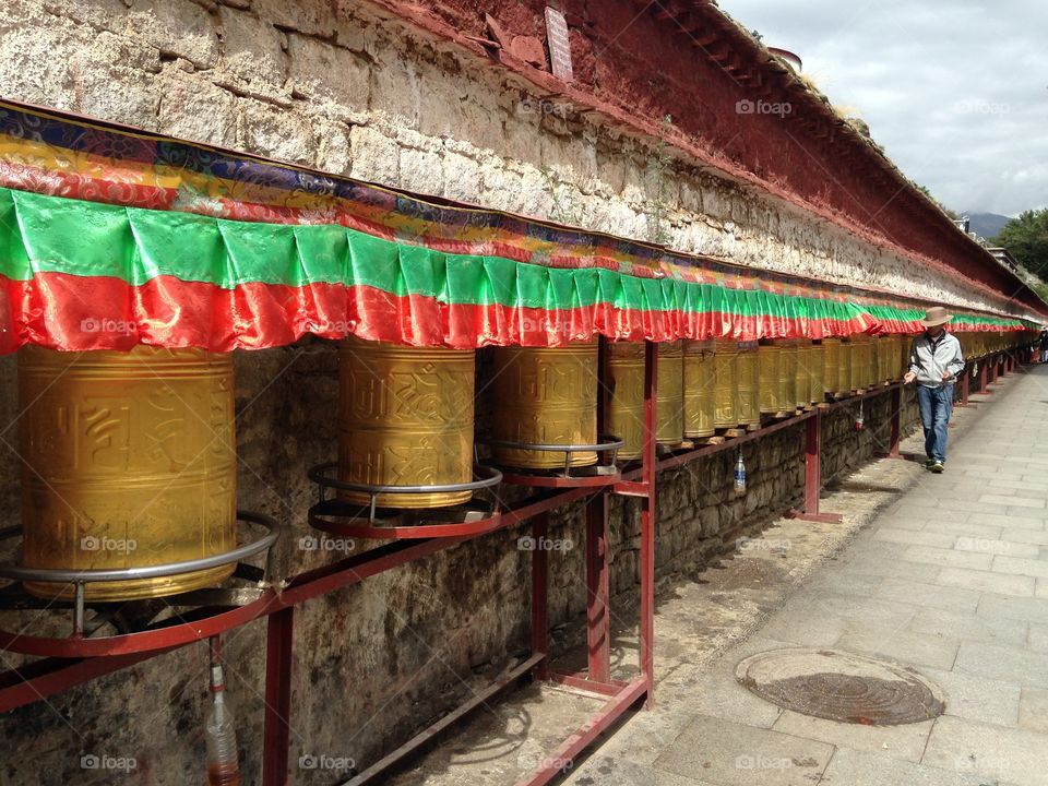Prayer wheels in Tibet