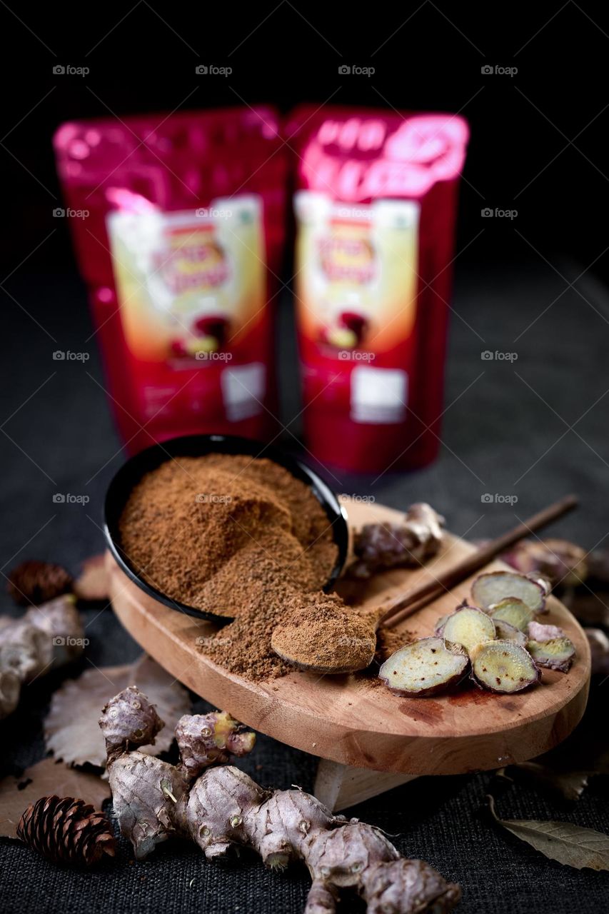 Powdered red ginger is ready to be brewed as a health product