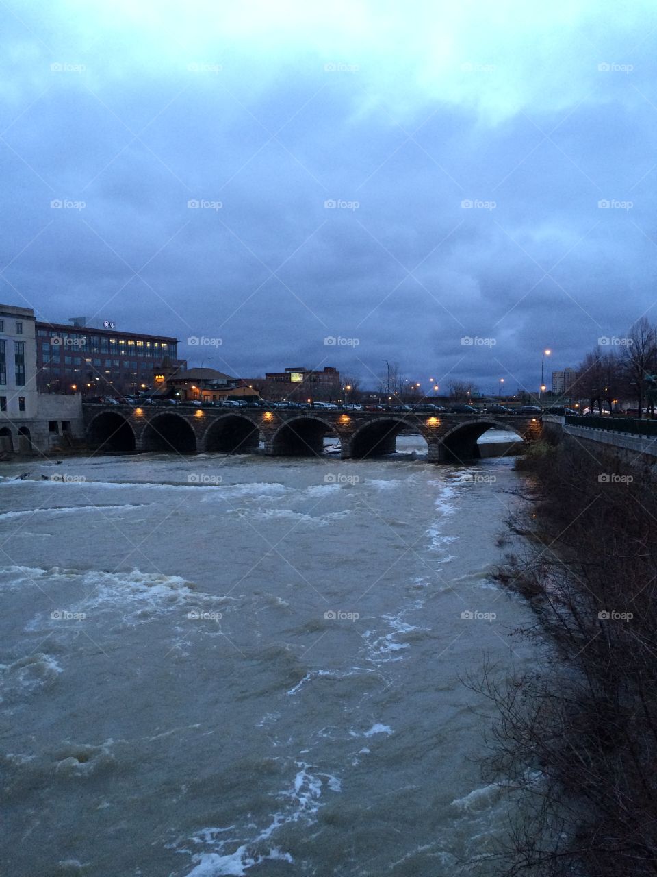 The Genesee River, Rochester, New York, on a cloudy evening
