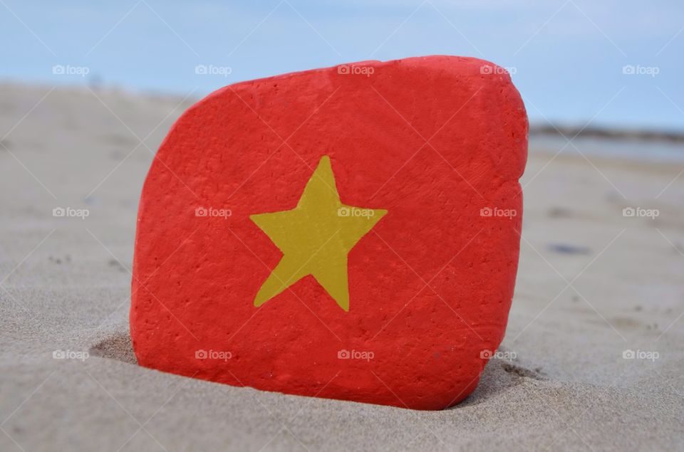 Flag of Vietnam on a stone