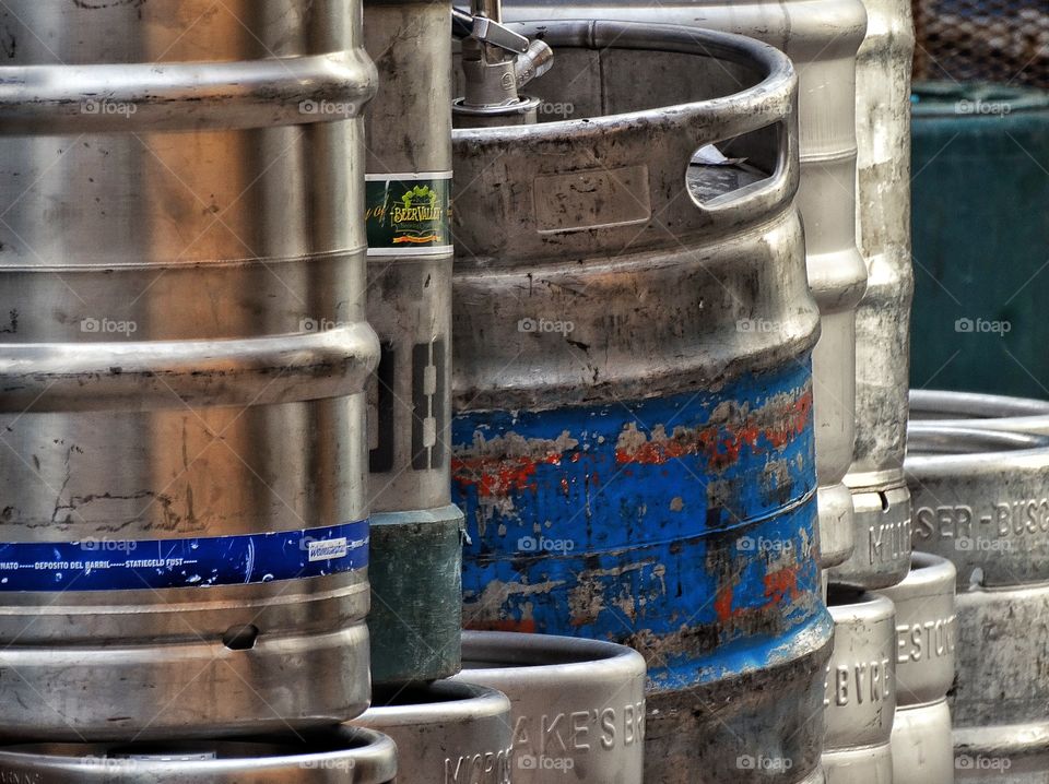 Beer Kegs. Stack Of Stainless Steel Beer Kegs
