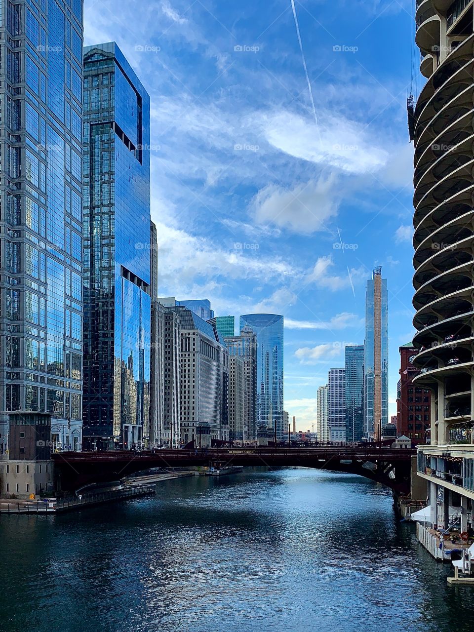 Beautiful view of the Chicago River and the city—taken in Chicago, Illinois 