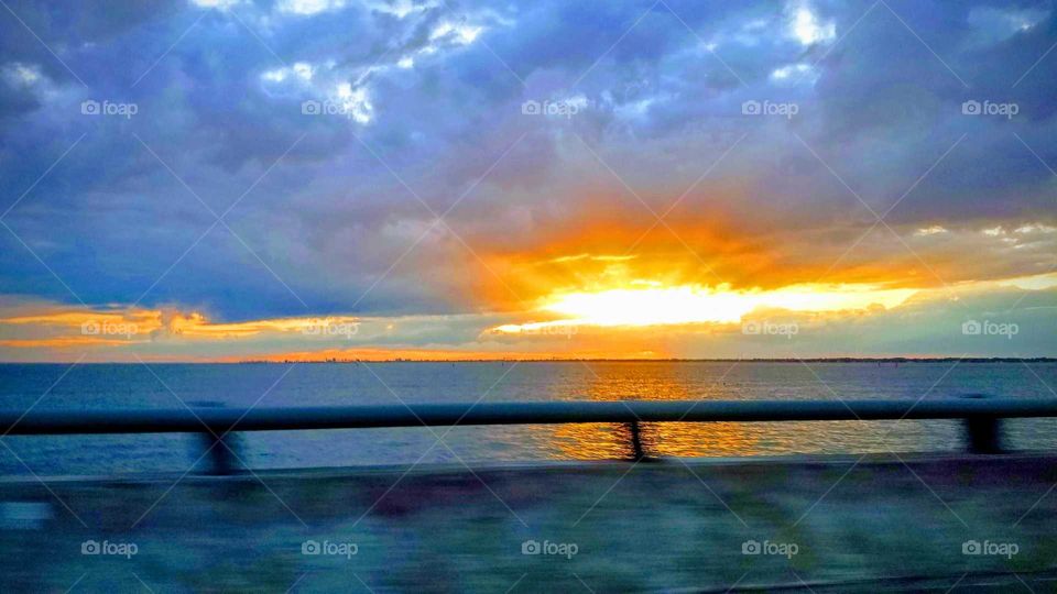 sunset on bridge Hampton roads