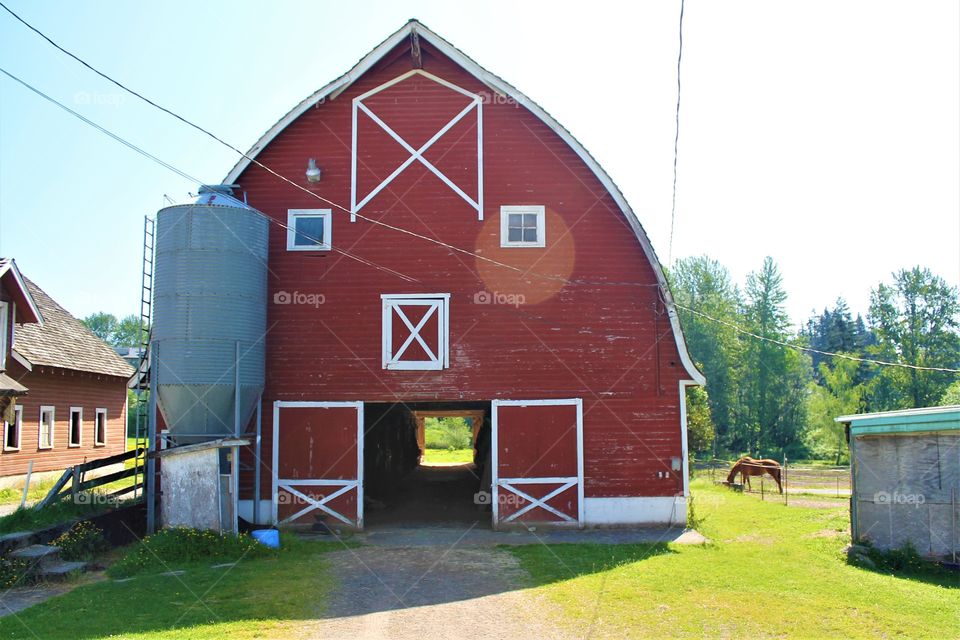 red barn in the sun