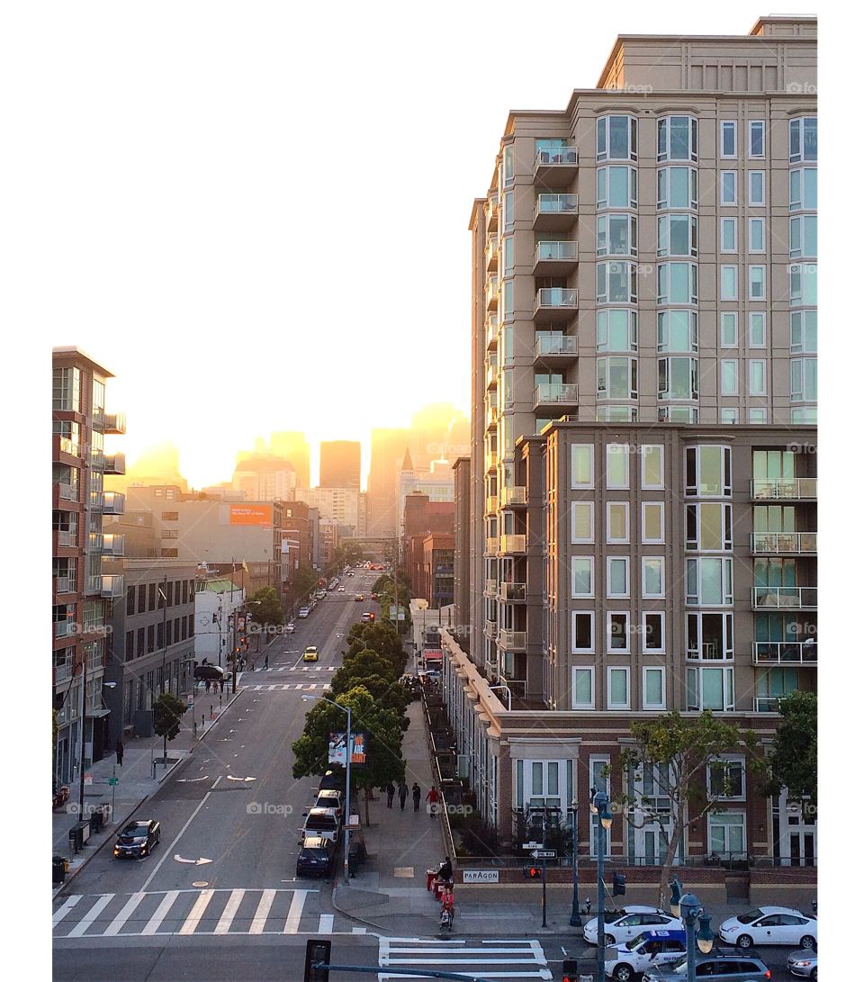 2nd Street, San Francisco. Picture was taken from upper level of AT&T Park during a beautiful sunset in San Francisco.