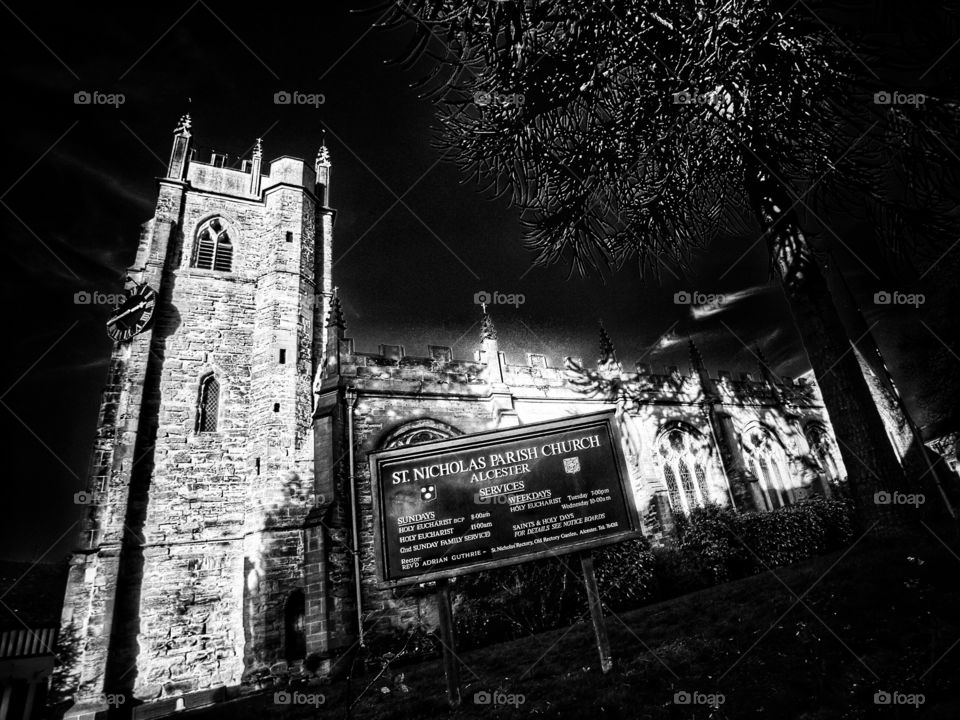 Church - Anglican Church of England traditional village parish church in the English Midlands Warwickshire England uk - edited in high contrast black and white 