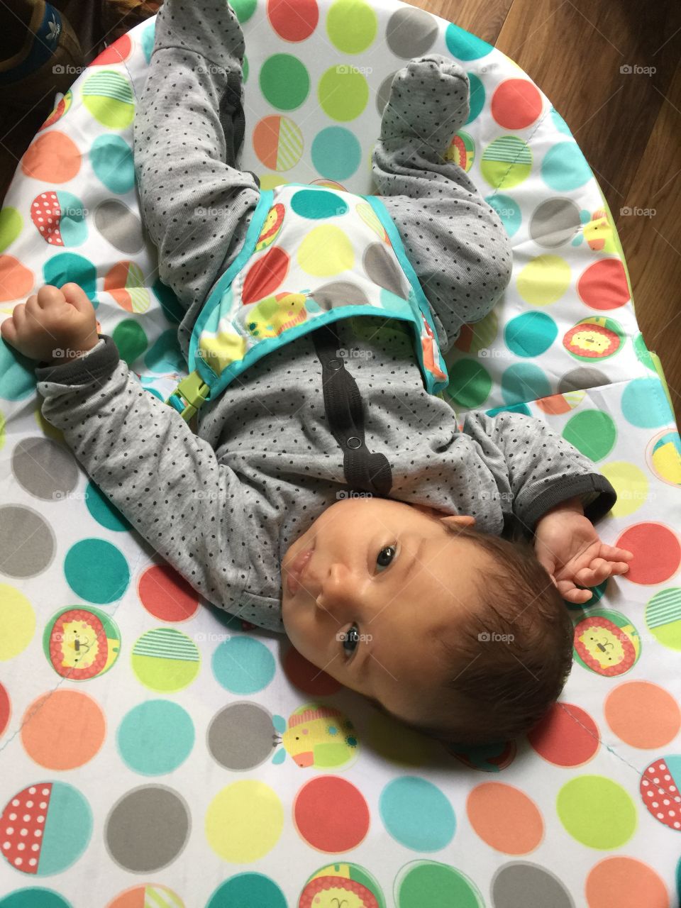 7 week old baby in bouncer
