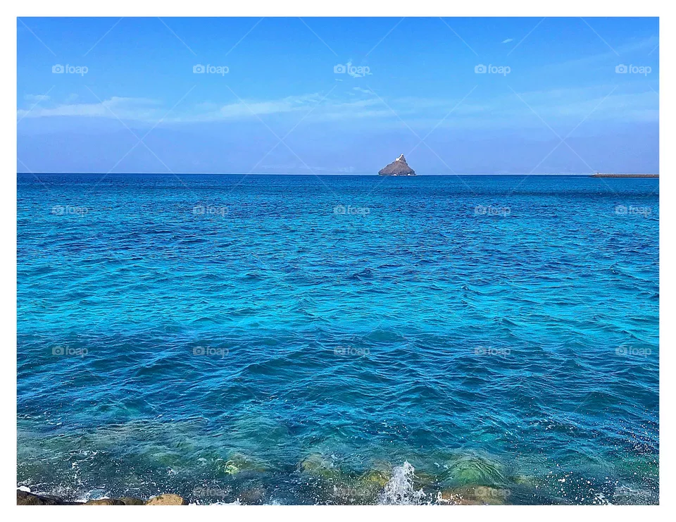 blue sea on the coast of Lajinha beach on the island of São Vicente, Cape Verde, Africa