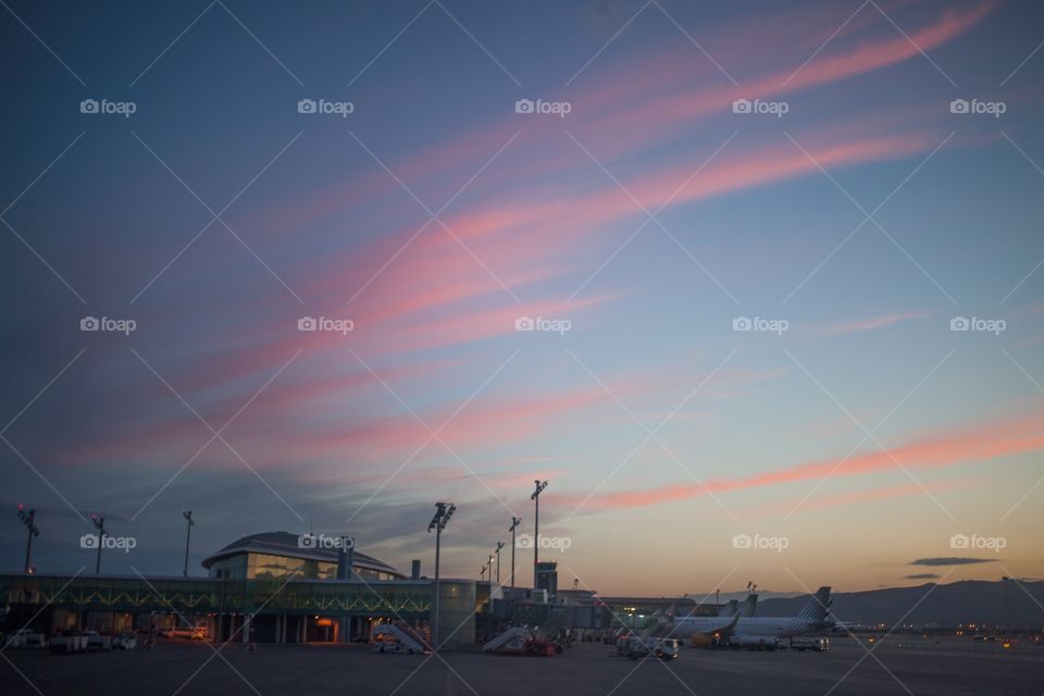 Sunset in barcelona airport