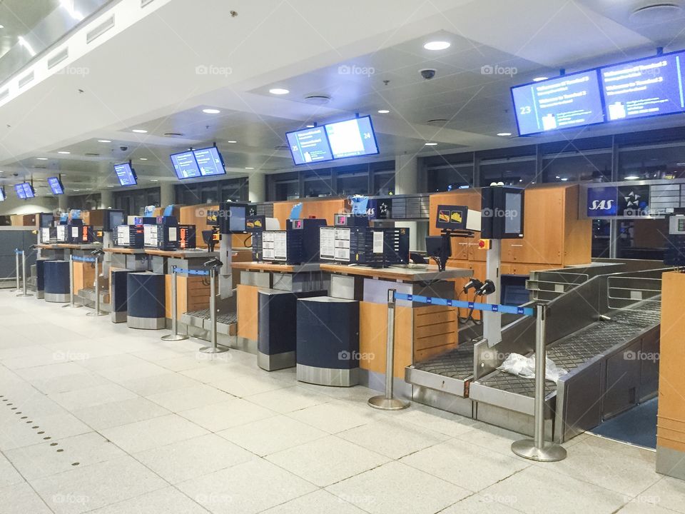  Baggage check at Copenhagen airport in Denmark.