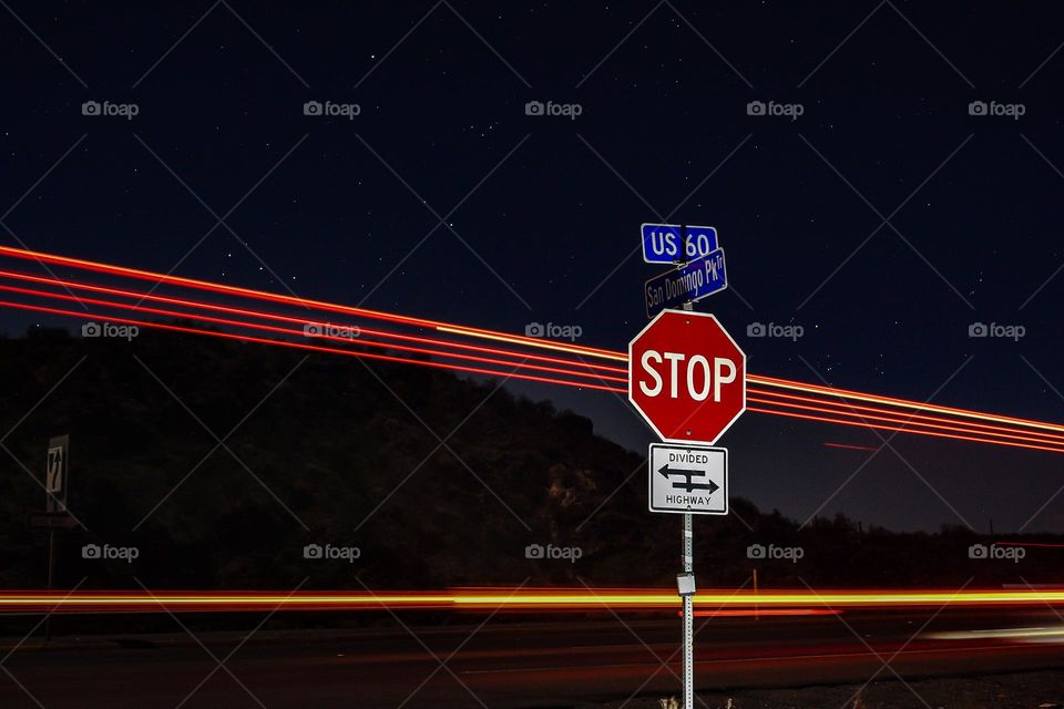 Long exposure on a desert highway. 