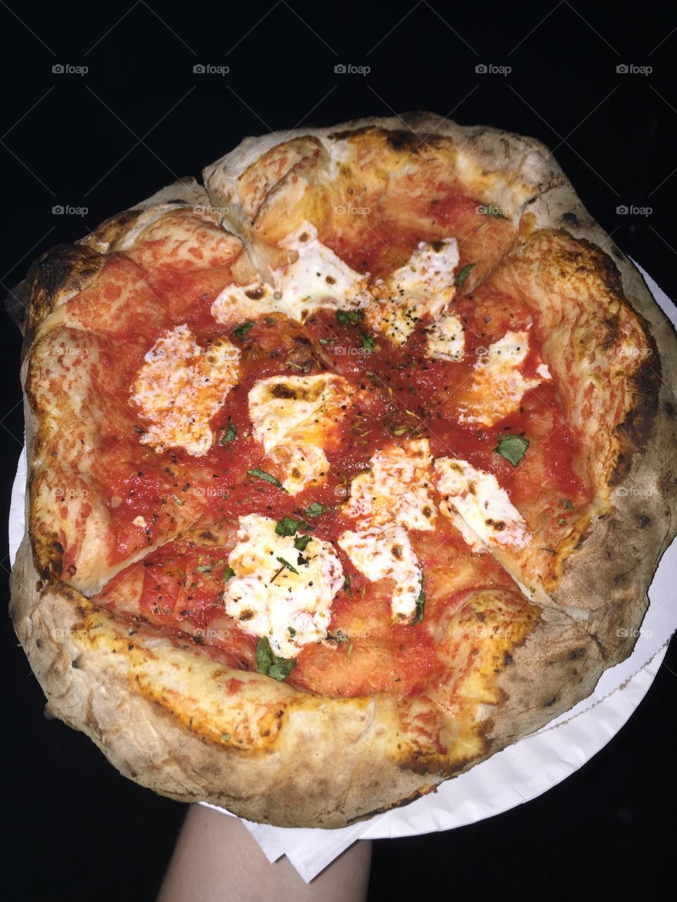 Delicious Margherita pizza at a food truck festival!