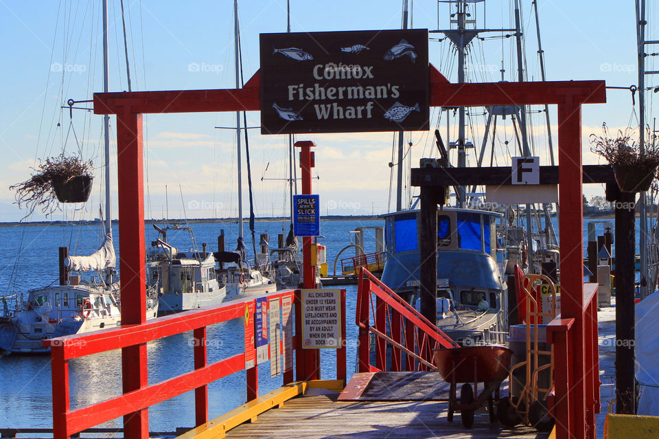 The entrance to the local Fishermans wharf where you can buy fresh fish and seafood right off the boat. 
