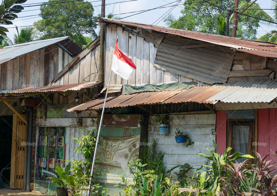 house of indonesian with flag national of independence
