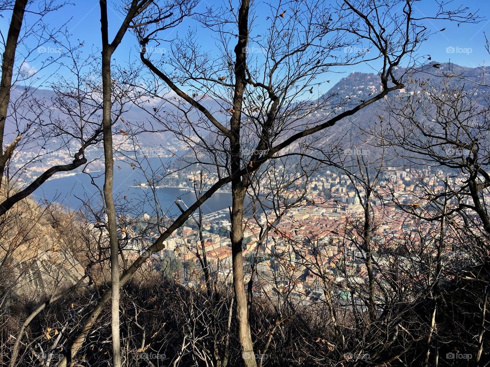 panorama of the city of Como and of the lake from the regional park Spina Verde