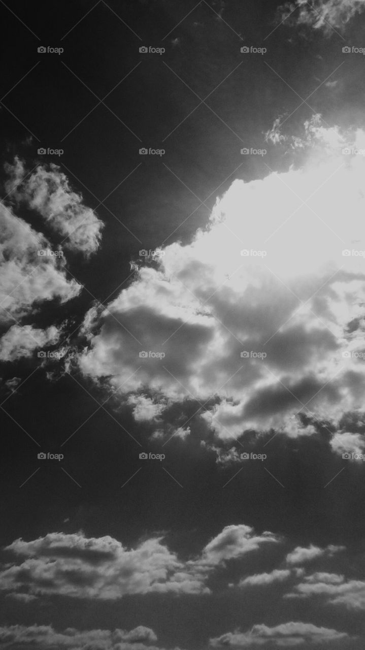 Landscape with sky and fluffy clouds
in monochrome#Large space