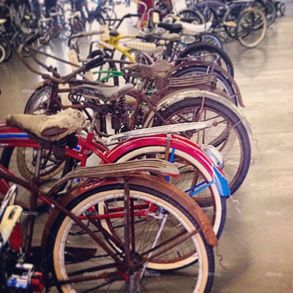 Row of vintage bikes