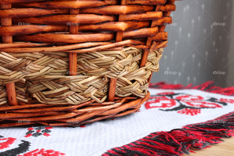 close-up of wooden basket