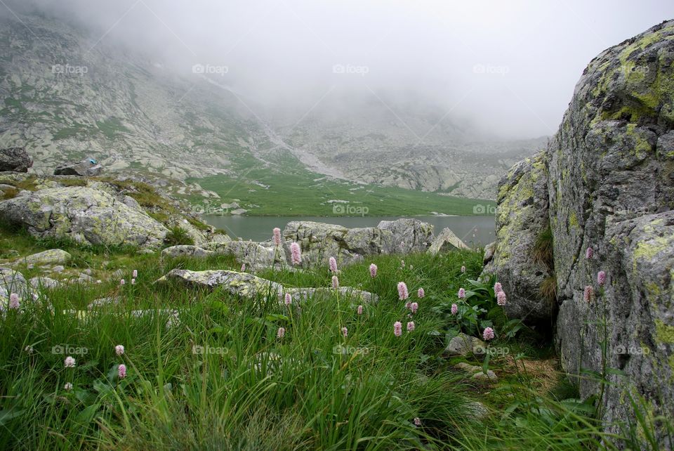 View of mountain by lake, Slovakia