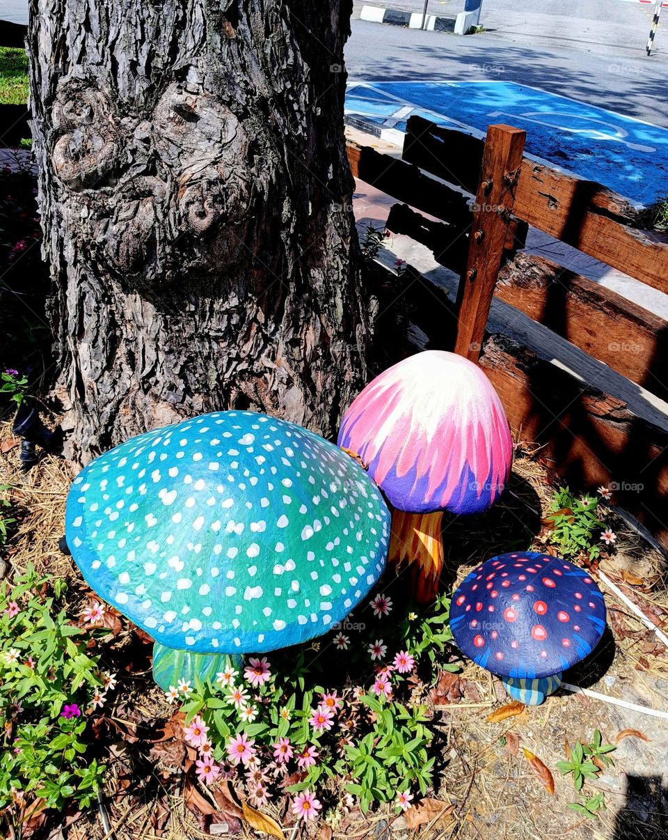 The beautiful mushrooms decoration in Enoki Garden,Penang.