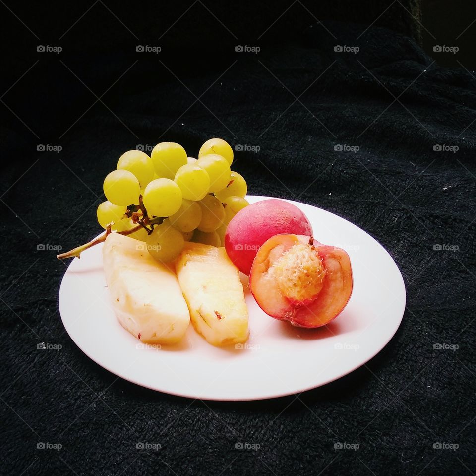 Fruit Plate with Grapes, Peach and Pineapple
