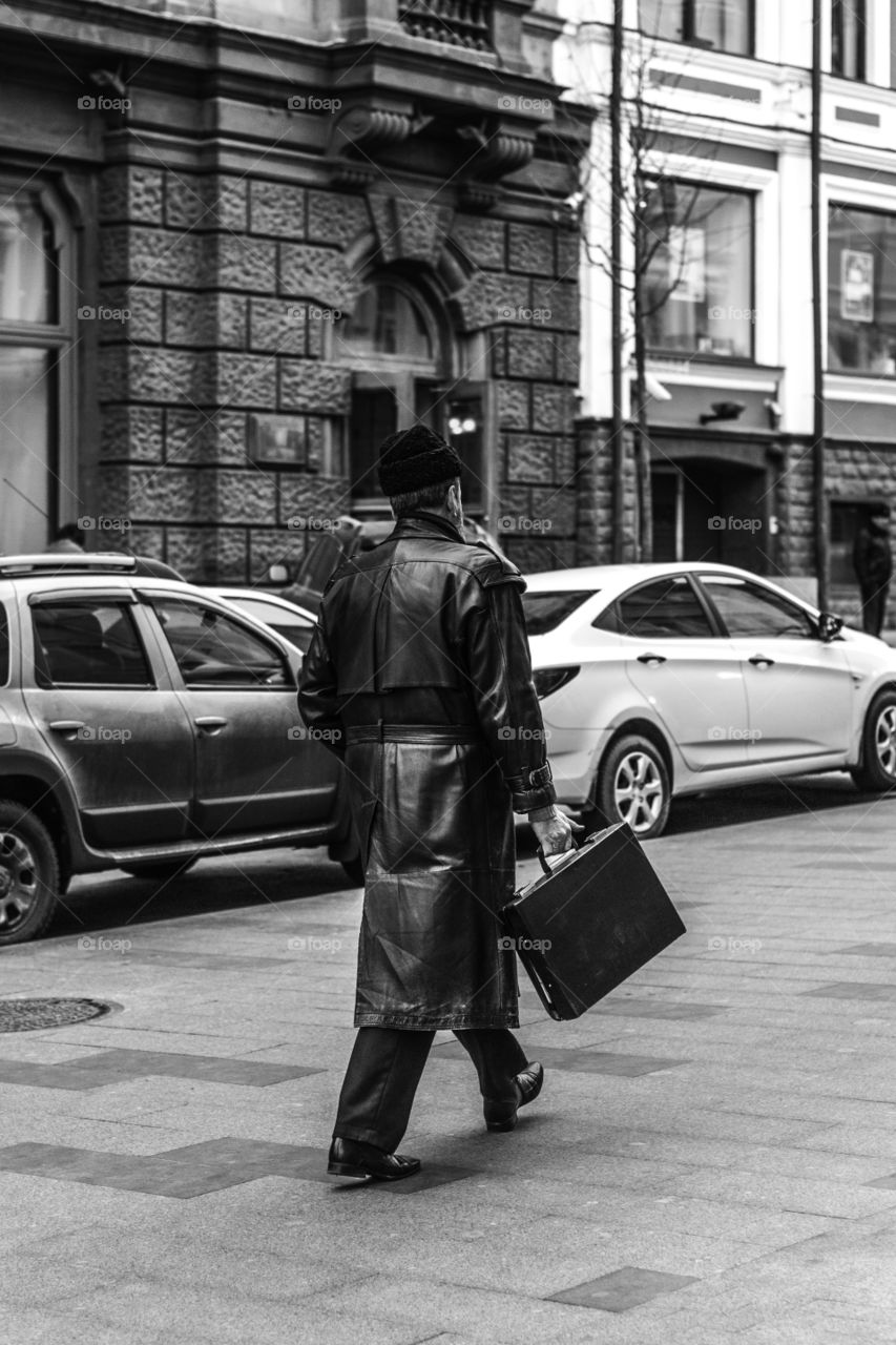 Man is walking in Moscow 