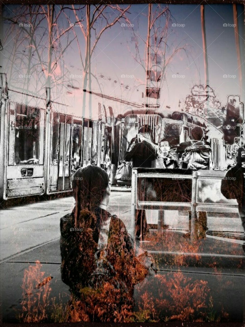 people watching 2. people watching a tram crash mixed with a photo of nature