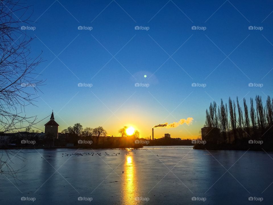 Sunrise over Pildammsparken in Malmö Sweden.