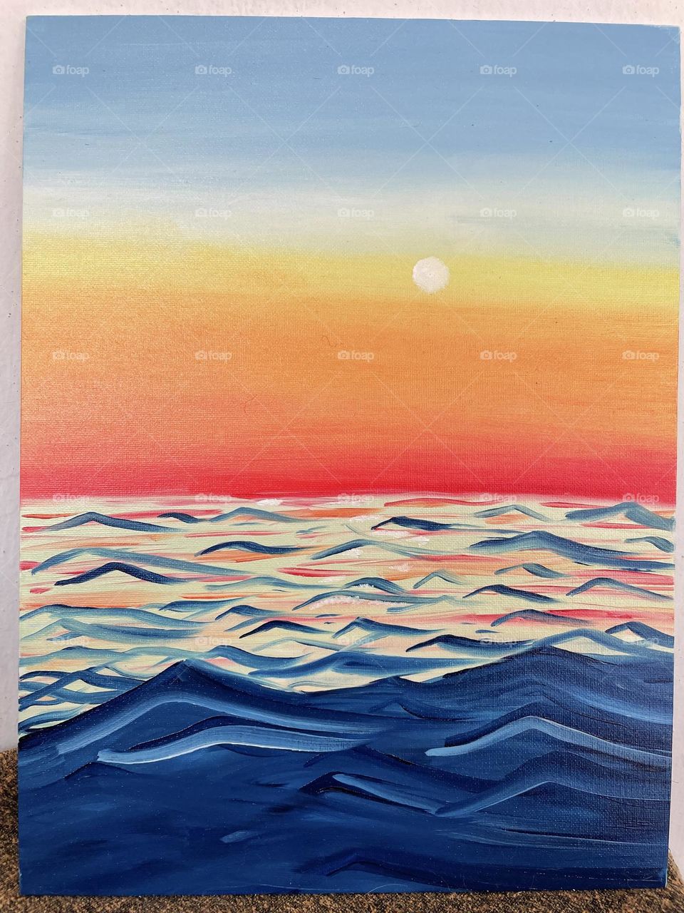 Painting seaside at sunset 