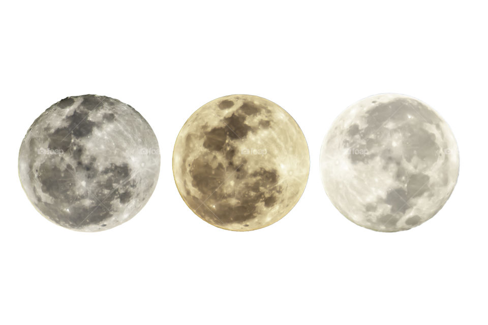 Isoleted  full moon on a white background With the shape change according to the date and time.