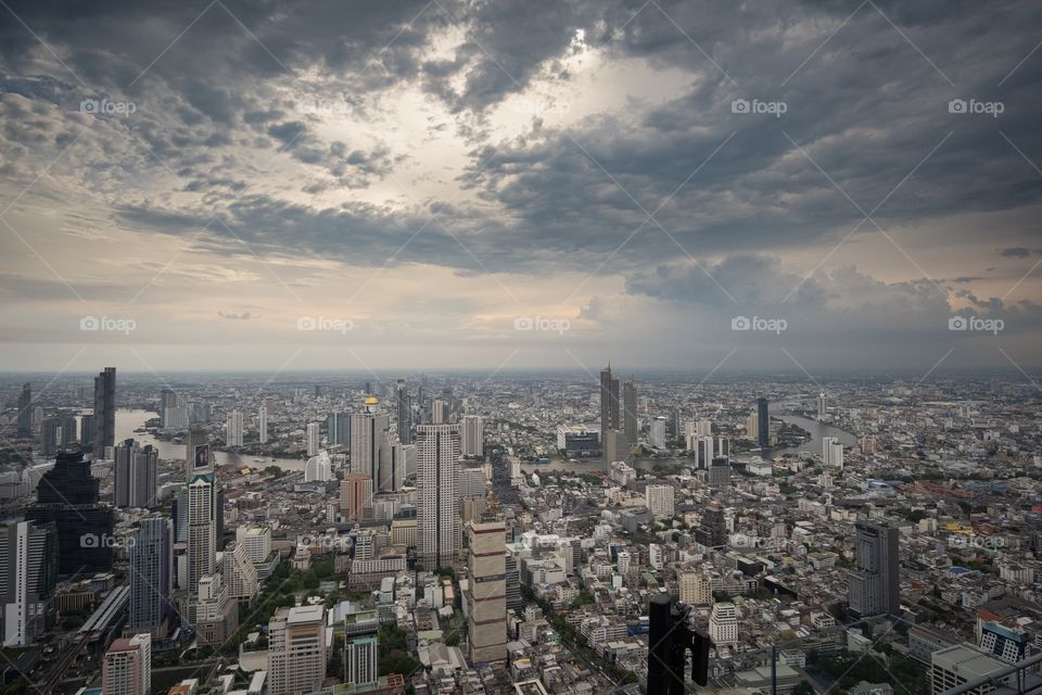 Bangkok/Thailand-March 04 2019:Big city land scape by bird eyes view