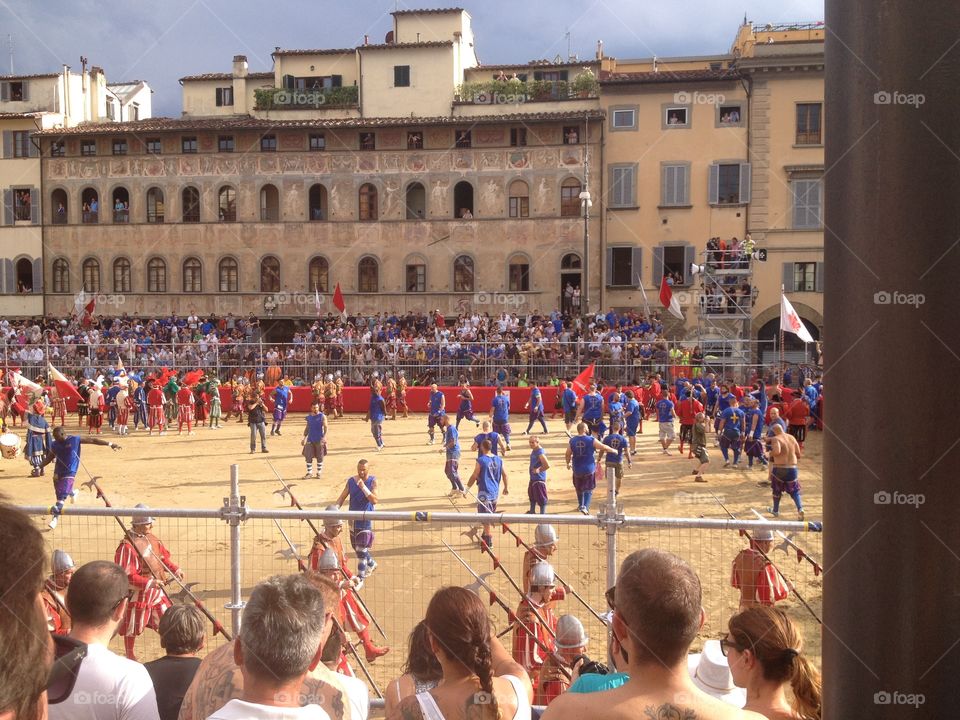 Calco Storico. This is a game of calco Storico, or historical soccer, that Italians play every summer