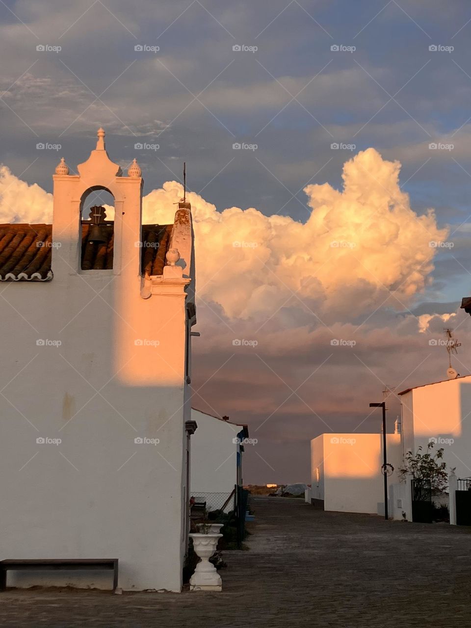 Church with evening clouds