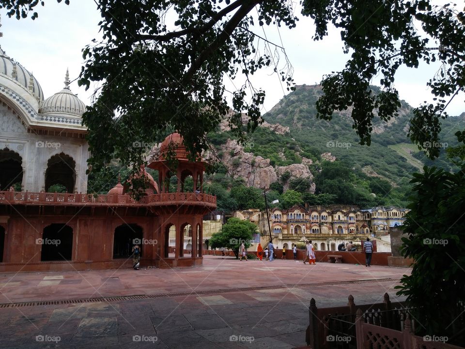 View of temple and mountains