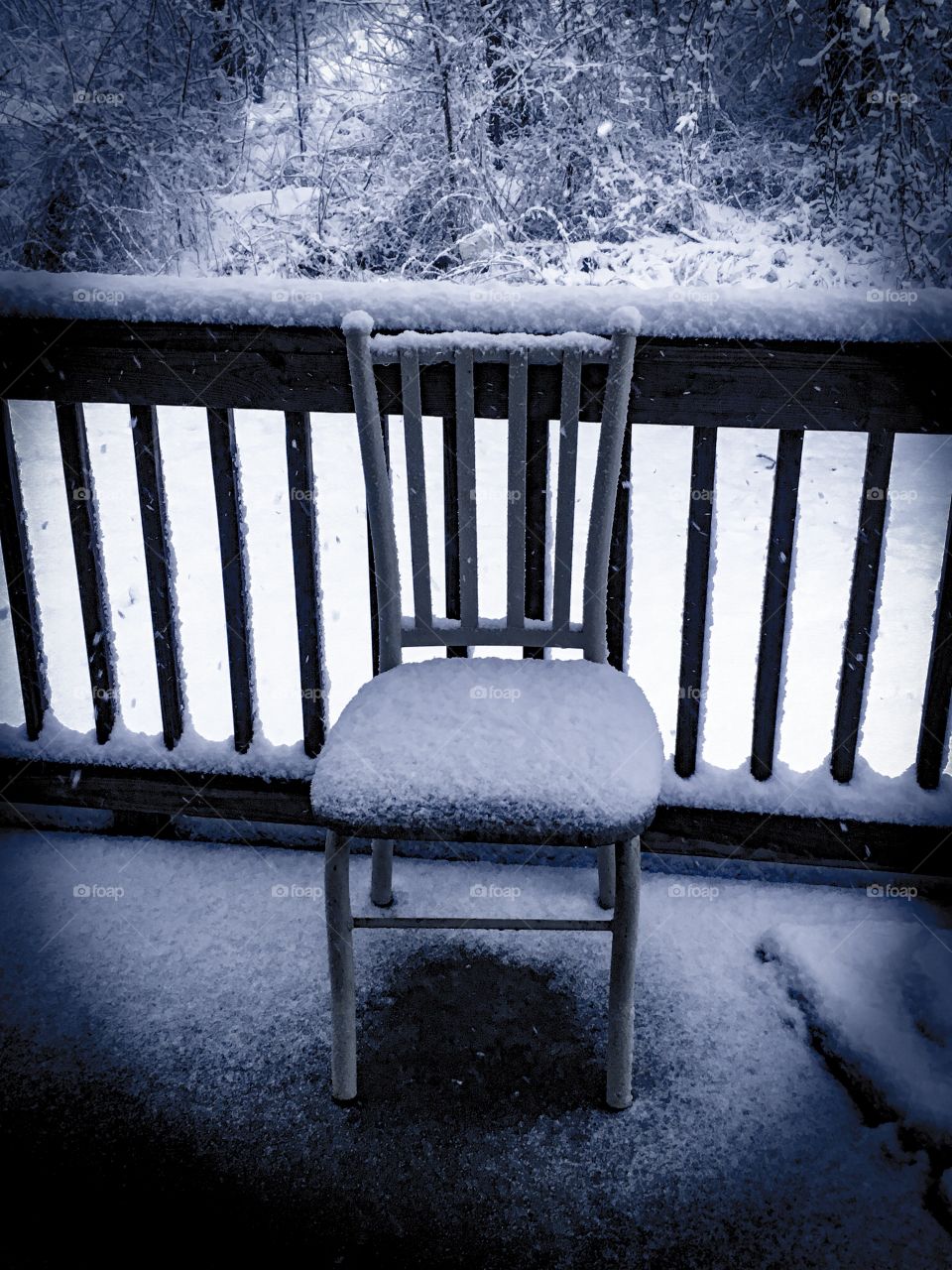 Isolated chair in the snow 