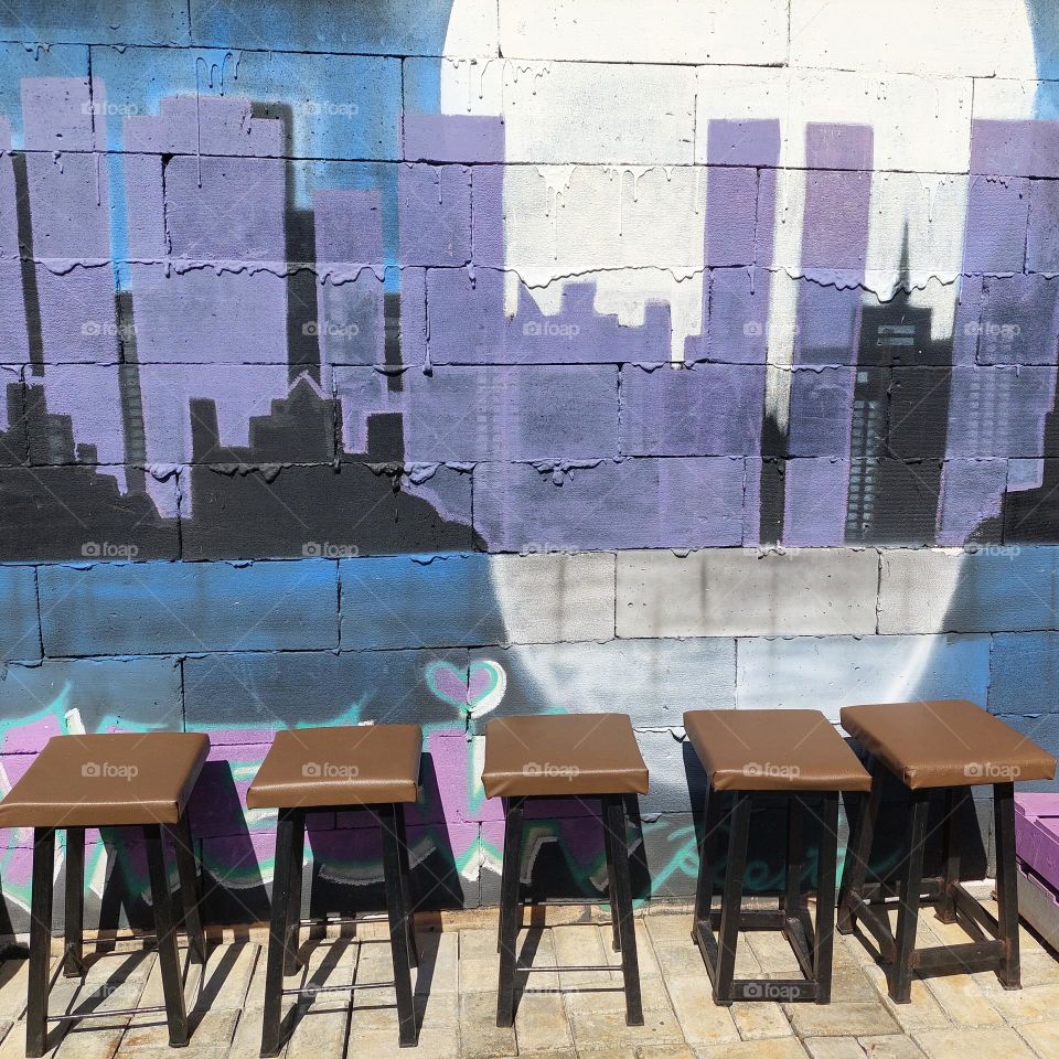 bright color outdoor chairs and tables in a restaurant or cafe