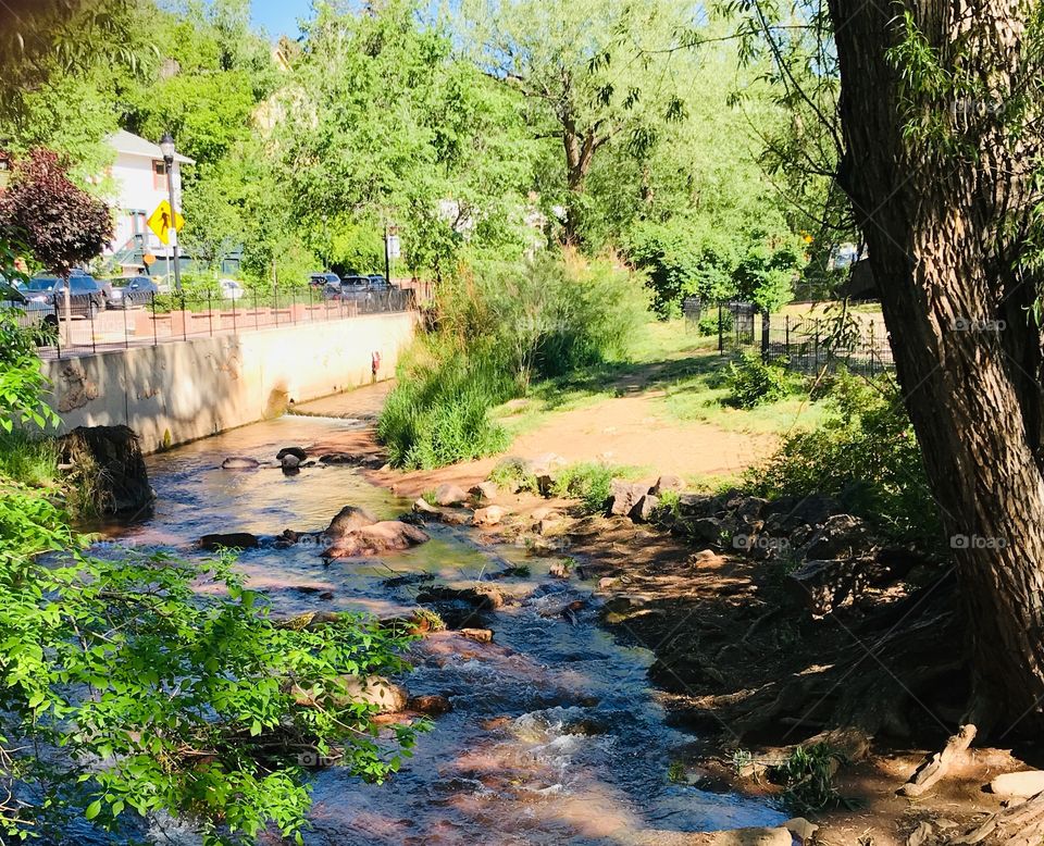 Creek running through the city of Manitou Springs, Colorado.