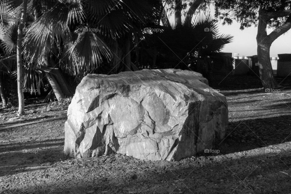 Large granite boulder in the early dawn light at Lake Murray, La Mesa, CA.