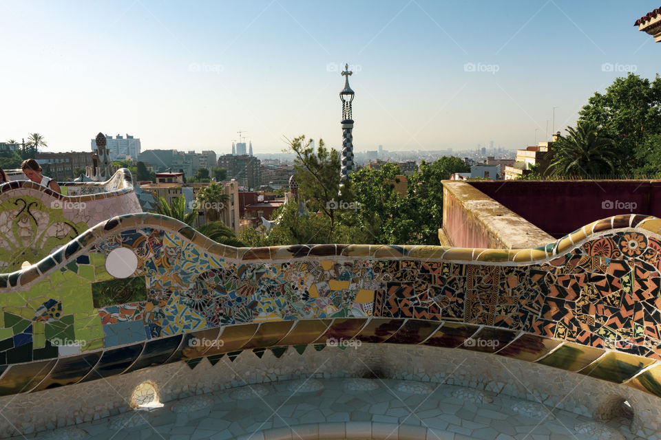 Antoni Gaudi's mosaics in Parc Guell are very colorful.

Even the stone columns are very particular.
