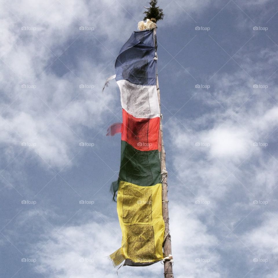 Nepalese flag. Taken on the Annapurna circuit in Nepal